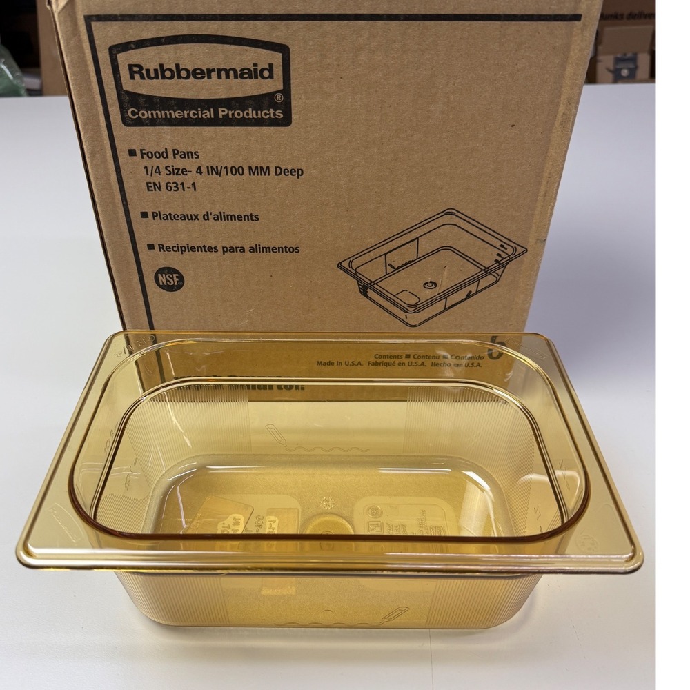 Rubbermaid‎ Commercial 1/4 Size Food Pan 4 In Deep Amber FG211P00AMBR NSF 6 Pack